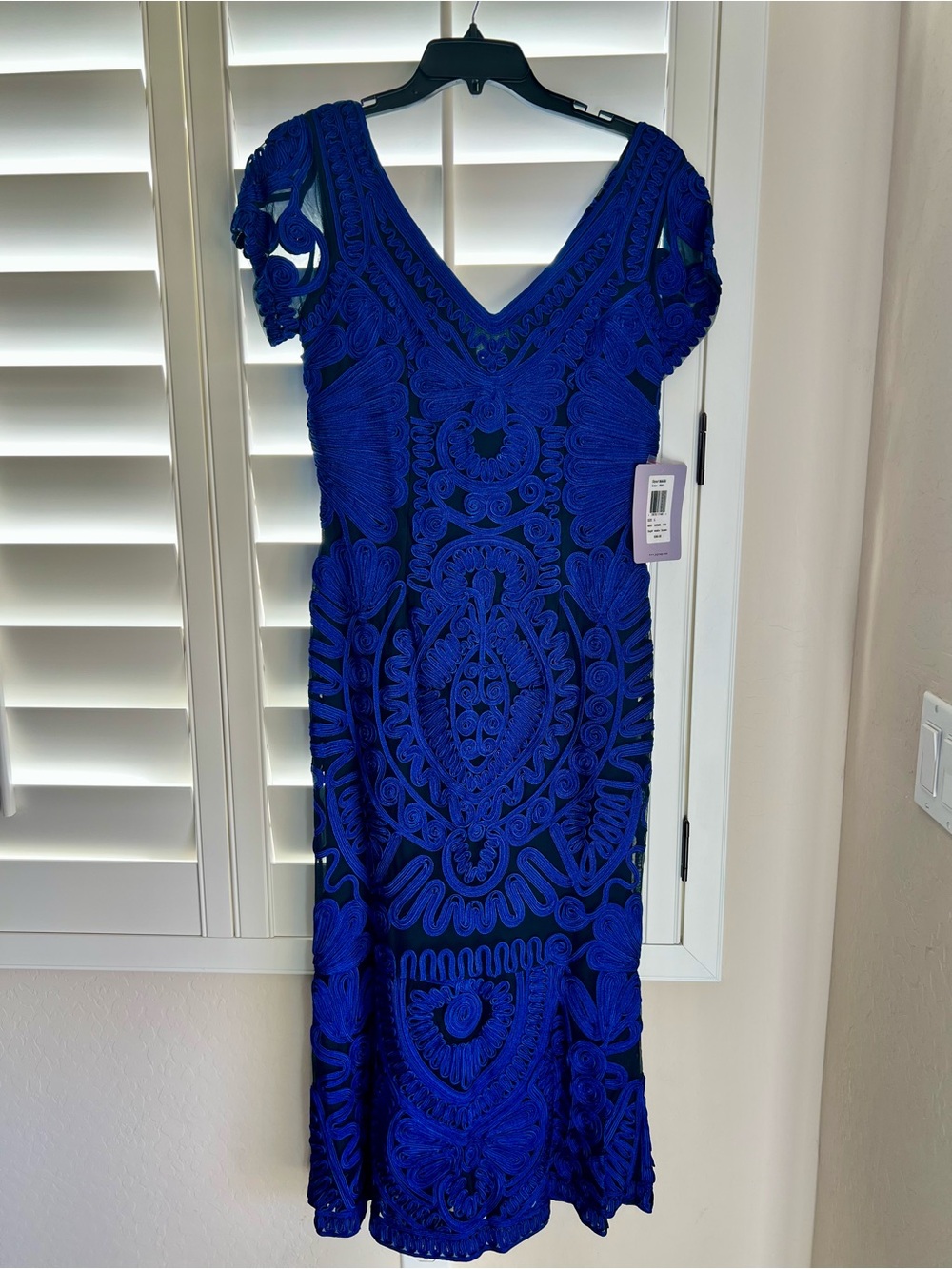 JS Collections Royal Blue Embroidered V-Neck Midi Dress